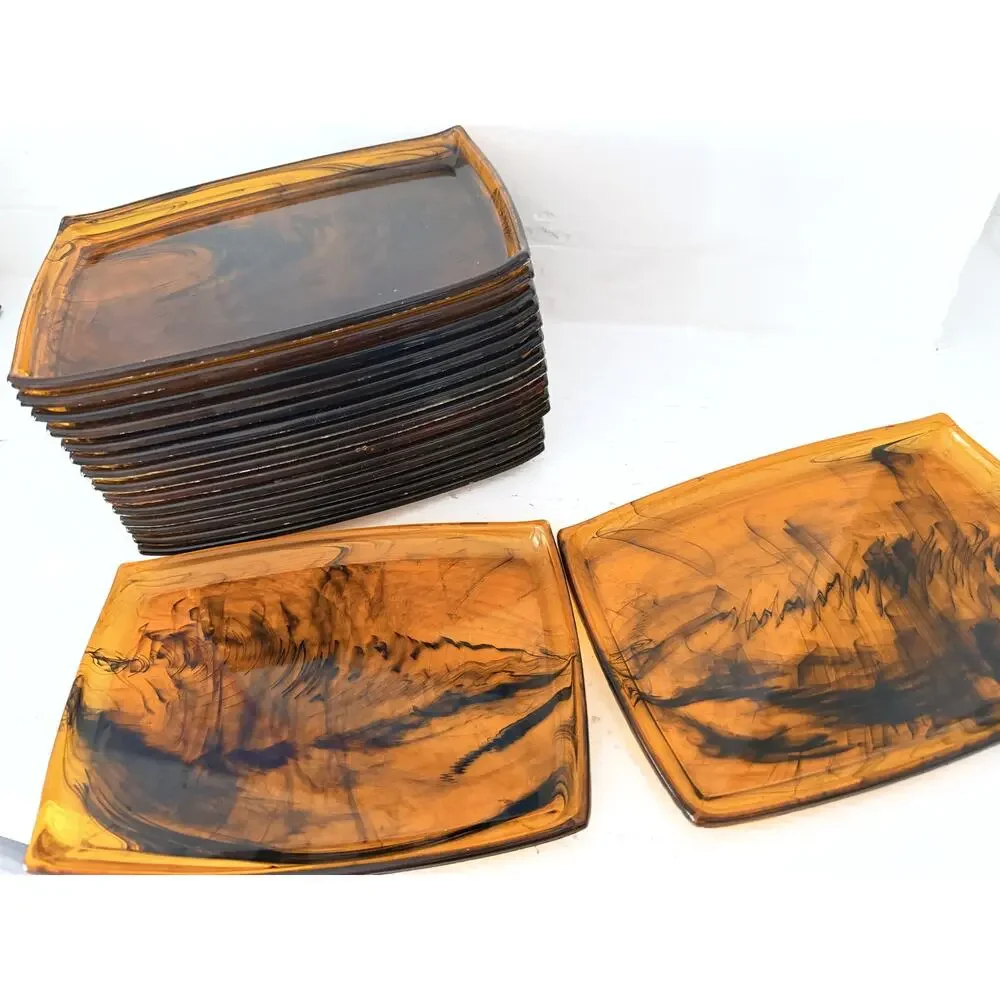 Rare 20-Pc Vintage 1970s Faux Tortoiseshell Lucite Entertaining Set